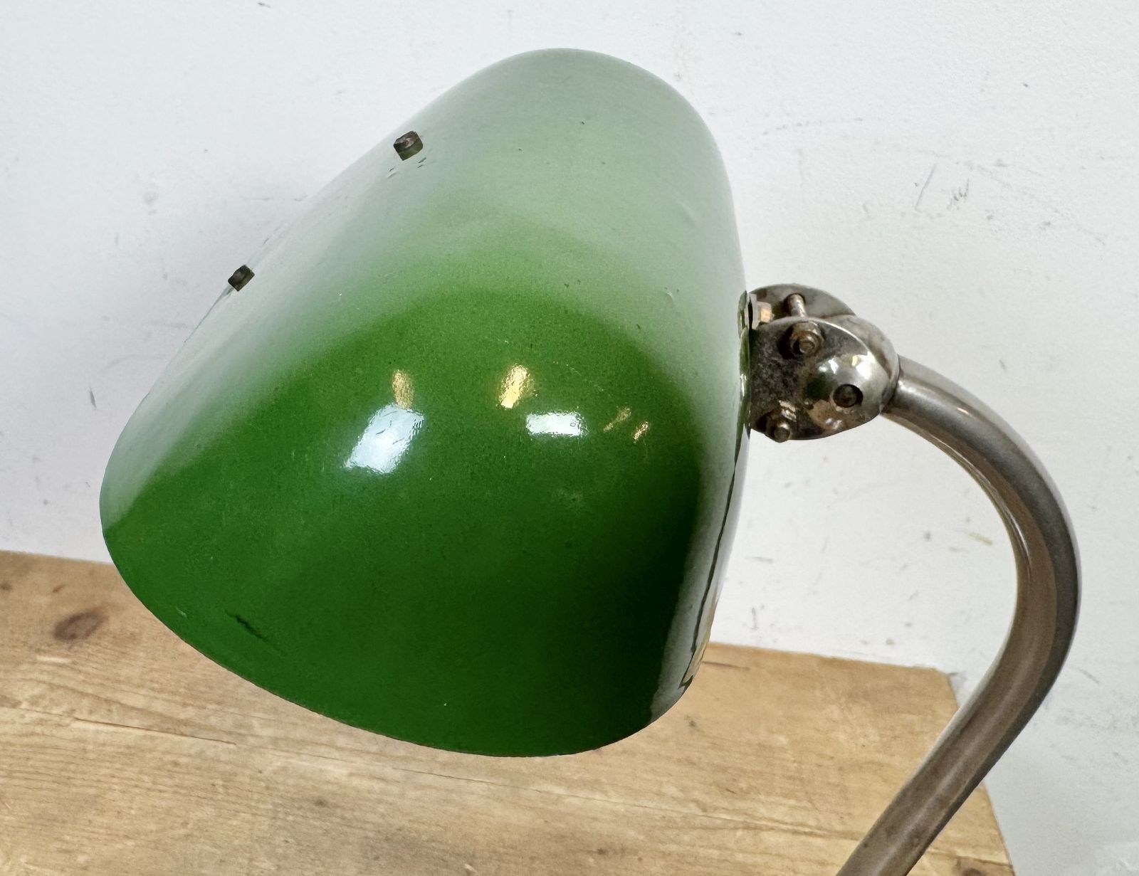 Vintage Green Enamel Bankers Table Lamp, 1950s photo for sale