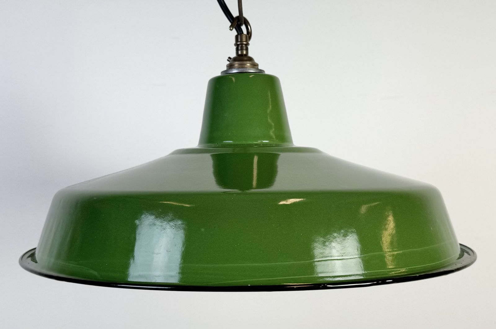 Industrial Green Enamel Factory Pendant Lamp, 1960s, 2x photo buy