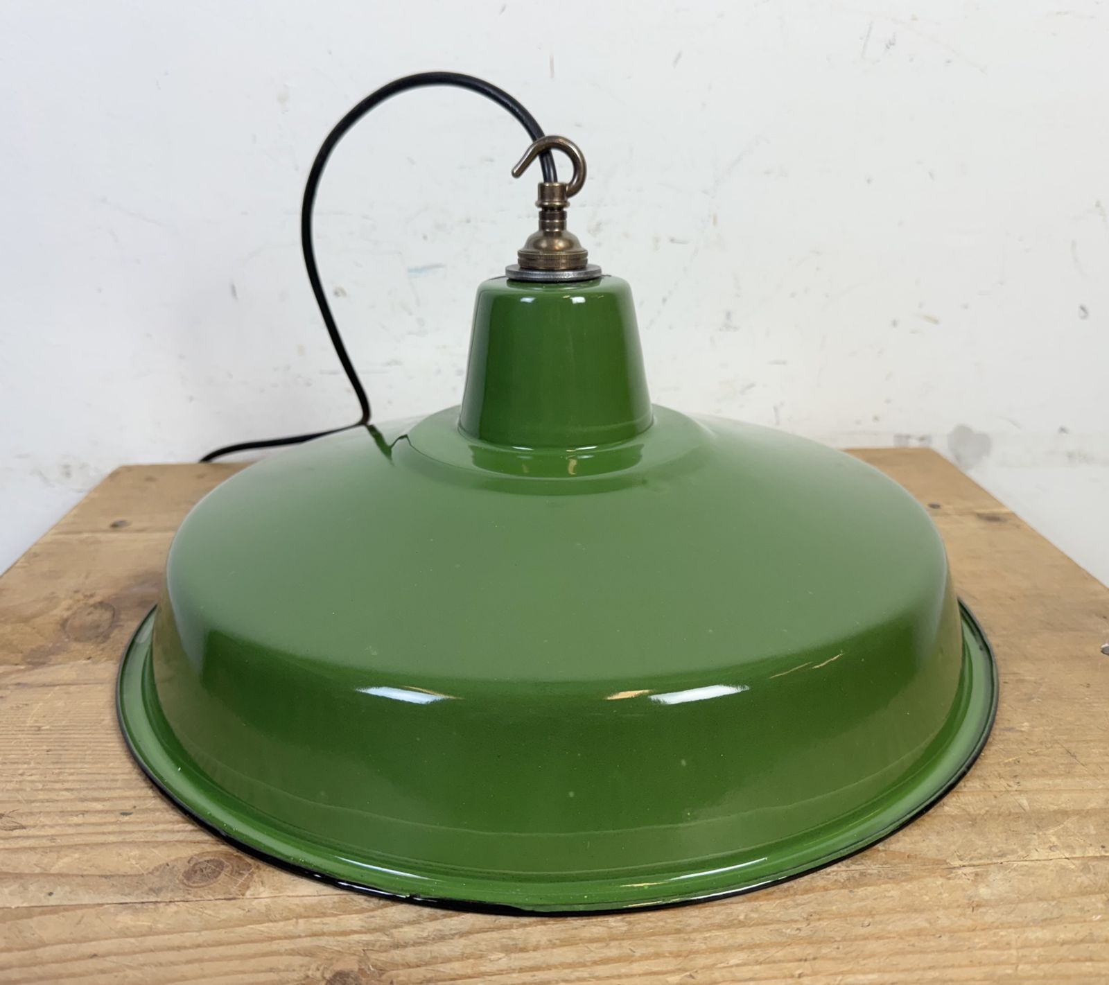 Lighting Industrial Green Enamel Factory Pendant Lamp, 1960s, 2x photo