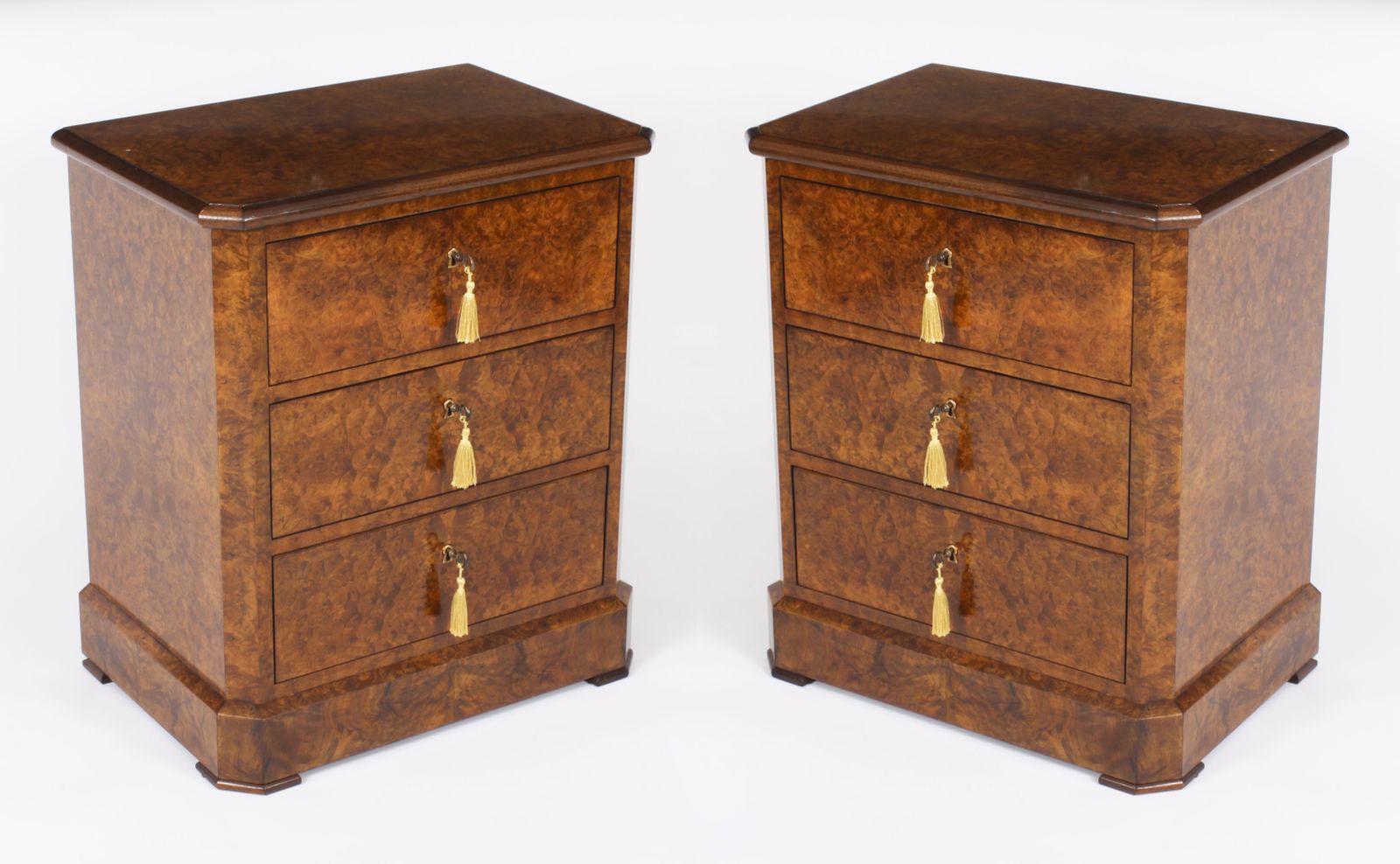 Bespoke Pair Of Burr Walnut Bedside Chests Cabinets  Made To Order
