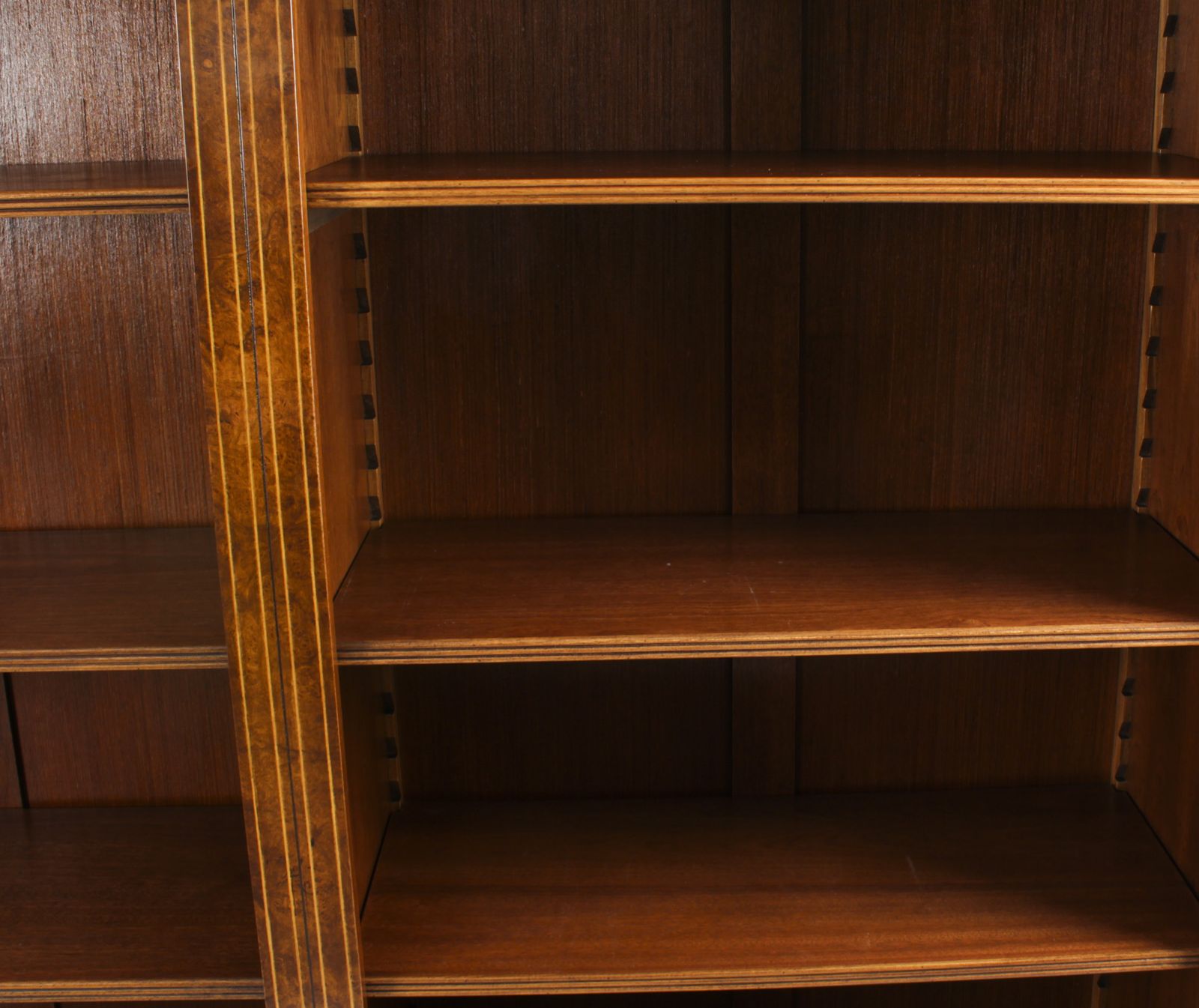 photo furniture Bespoke Pair Sheraton Revival Inlaid Walnut Open Bookcases