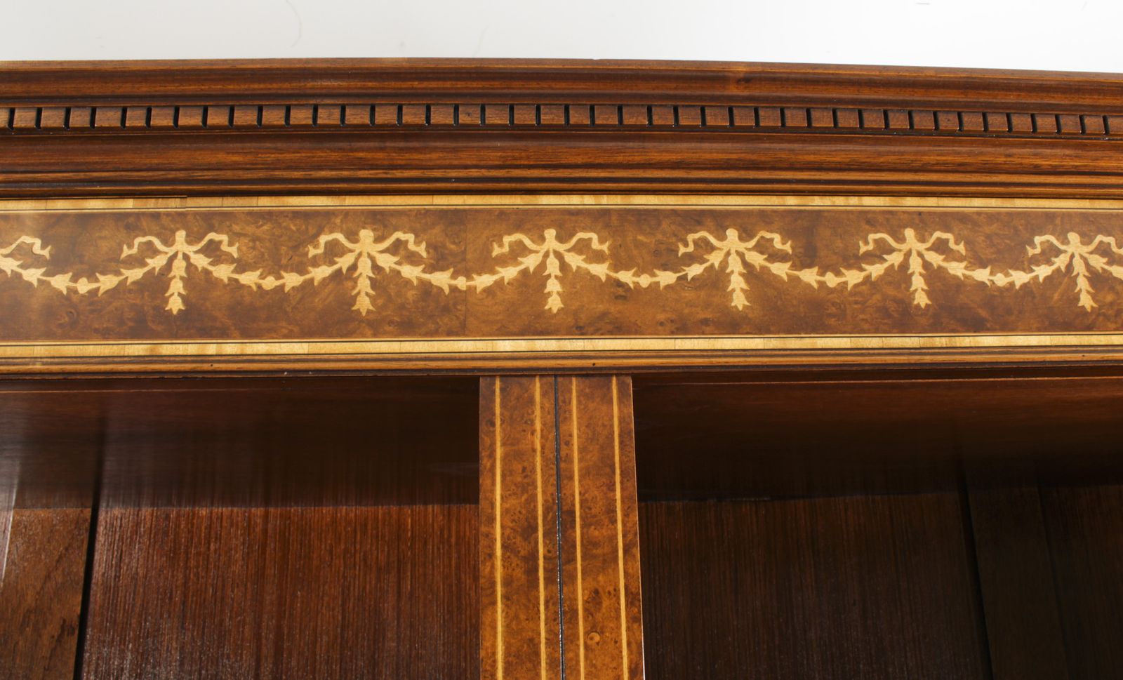 4400.0 Bespoke Pair Sheraton Revival Inlaid Walnut Open Bookcases photo