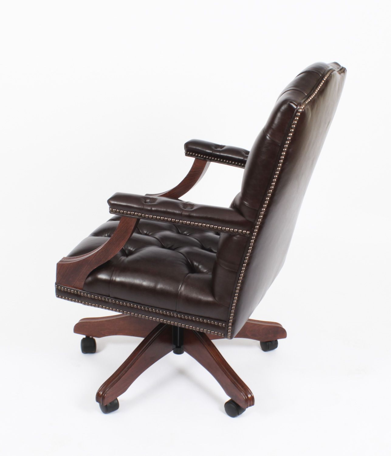 Bespoke English Handmade Gainsborough Leather Desk Chair Smoke Brown photo for sale