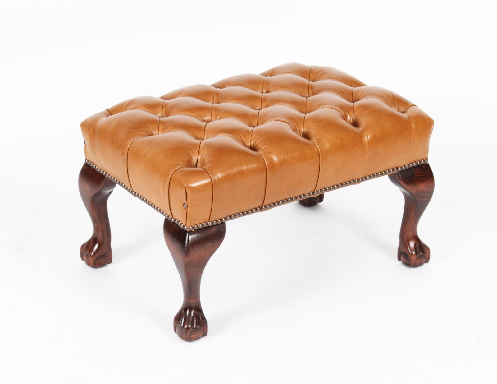 Bespoke Pair Chippendale Ball & Claw Leather Stool Bruciato. photo furniture