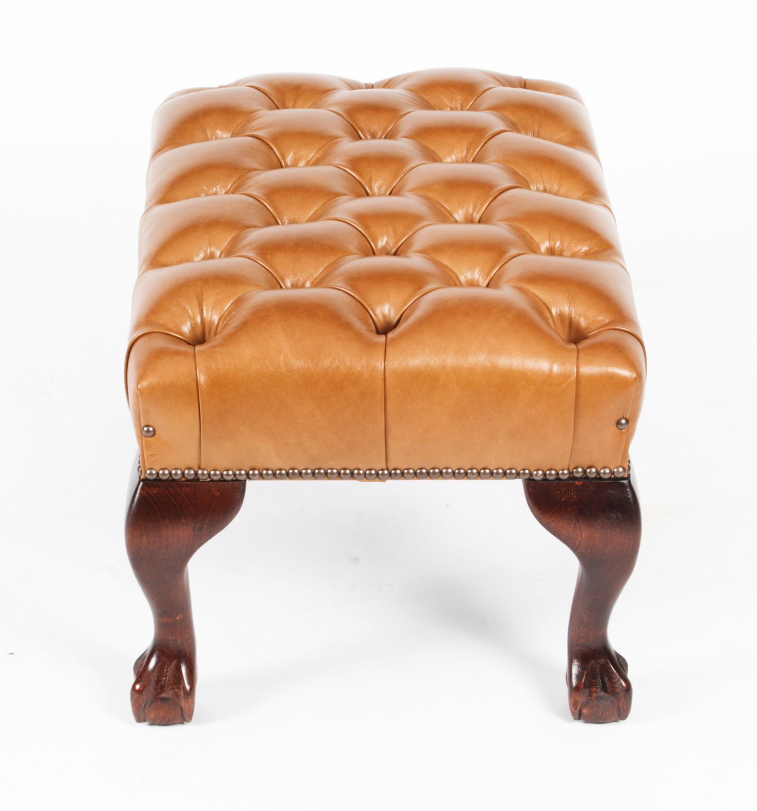Bespoke Pair Chippendale Ball & Claw Leather Stool Bruciato. photo 1800.0
