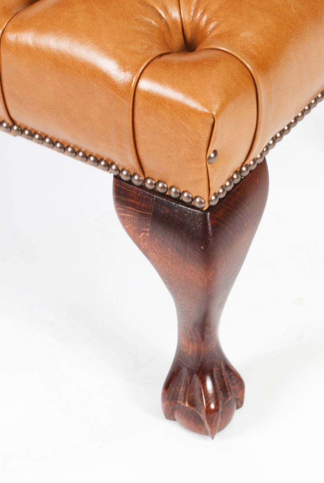photo vinterior Bespoke Pair Chippendale Ball & Claw Leather Stool Bruciato.