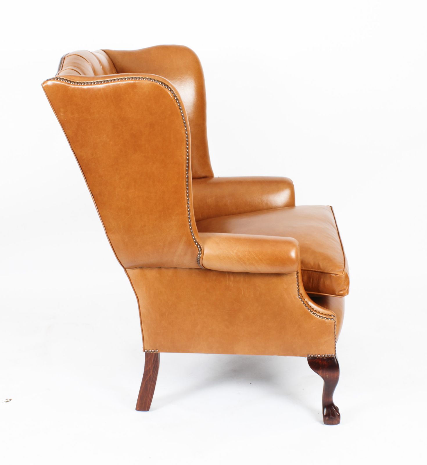 Bespoke Pair Leather Chippendale Wingback Armchairs & Pair Stools  Bruciato photo Furniture
