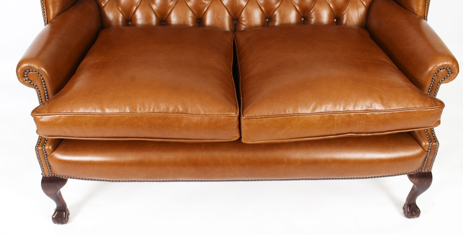 Bespoke English Leather Chippendale Club Settee Sofa Bruciato photo for sale