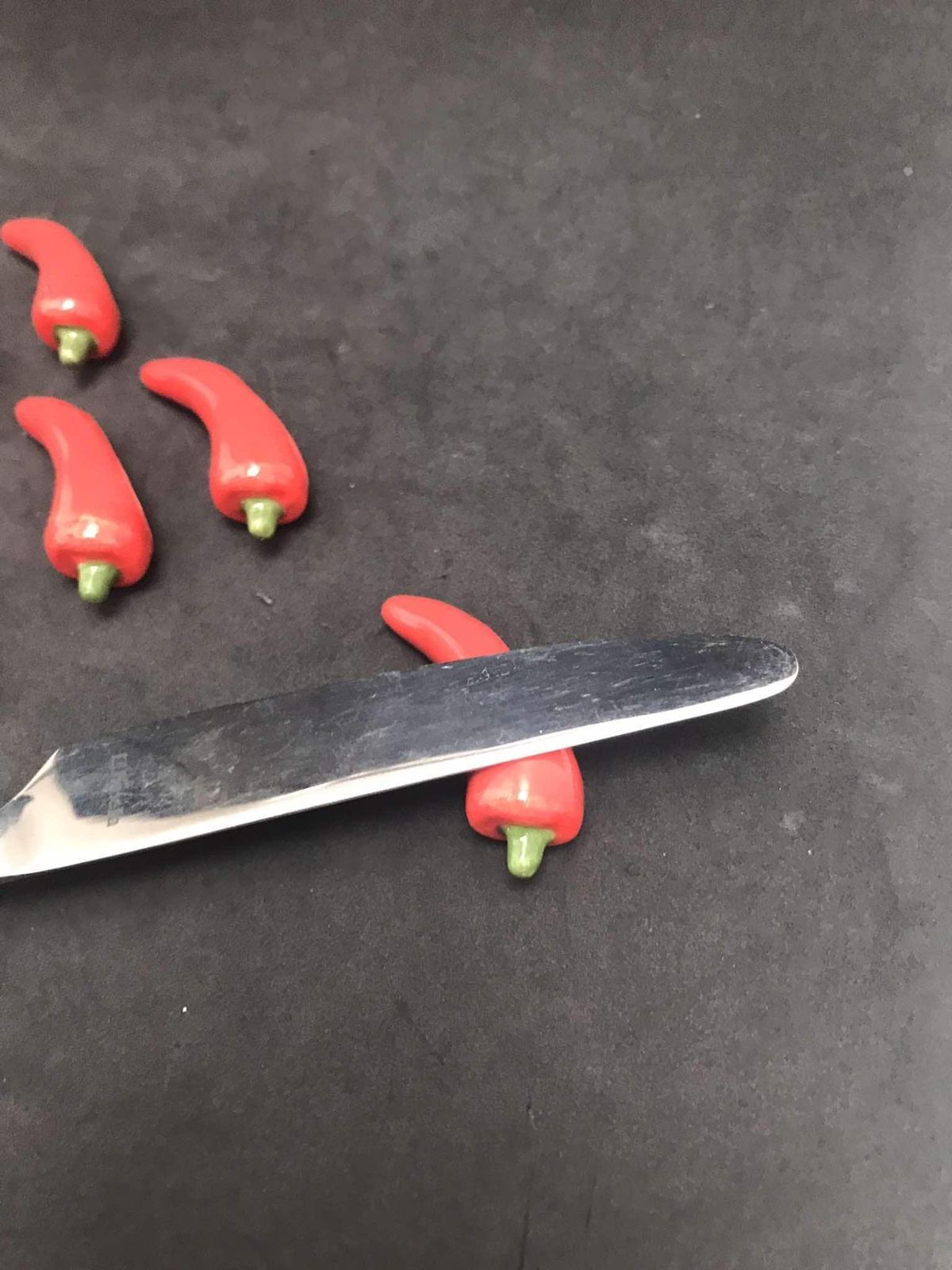 photo for sale Majolica Knife Rest Set 12 Ceramic Red Chili Cutlery Holder Red Decor Flatware Rest Kitchen Decor Display Vegetables Gift For Hostess