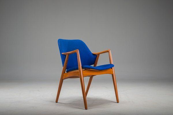 Armchair In Blue And Teak By Alf Svensson For Dux, 1960s
