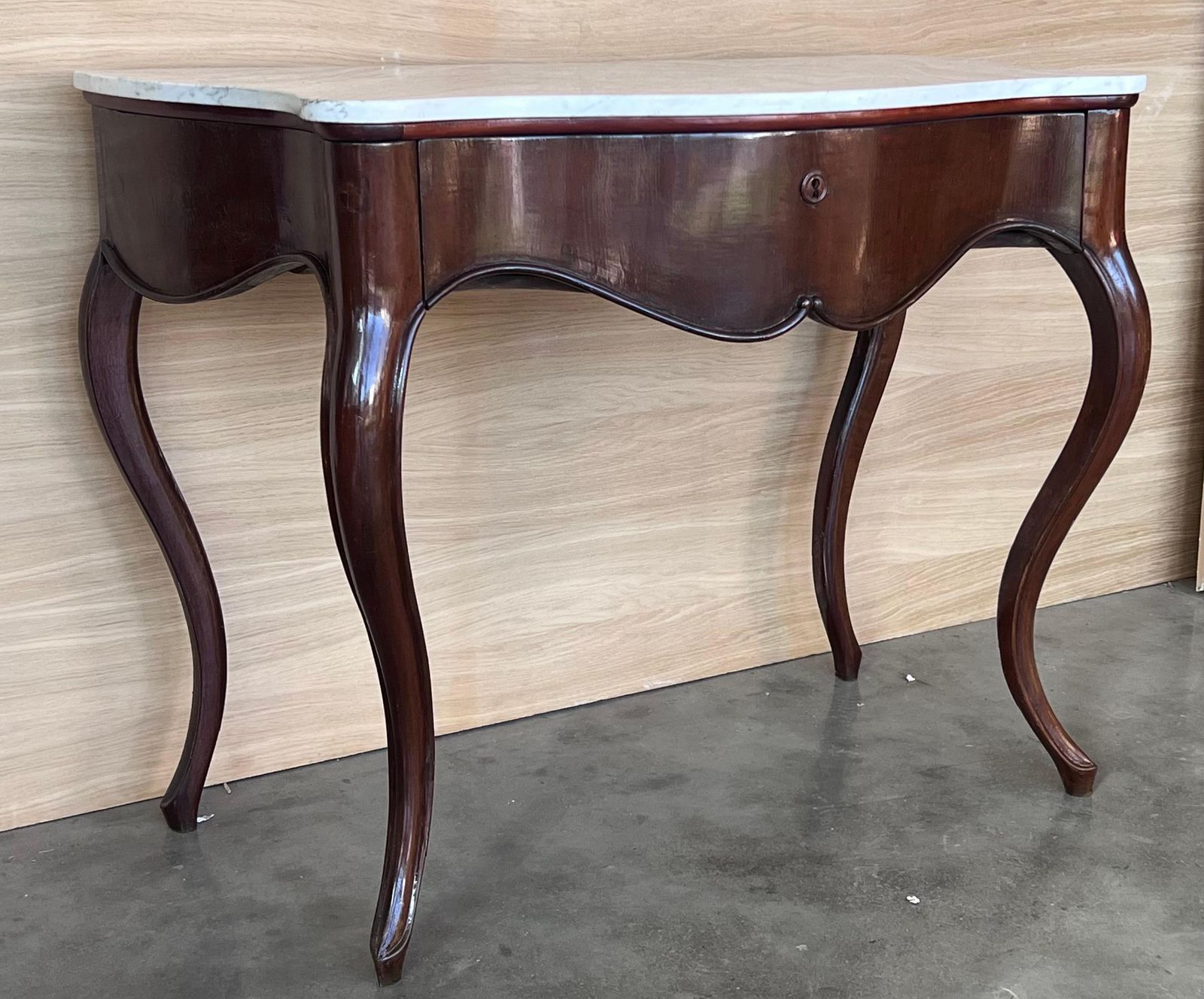 19th French Regency Carved Walnut Console Table With Drawer & Marble Top photo Furniture