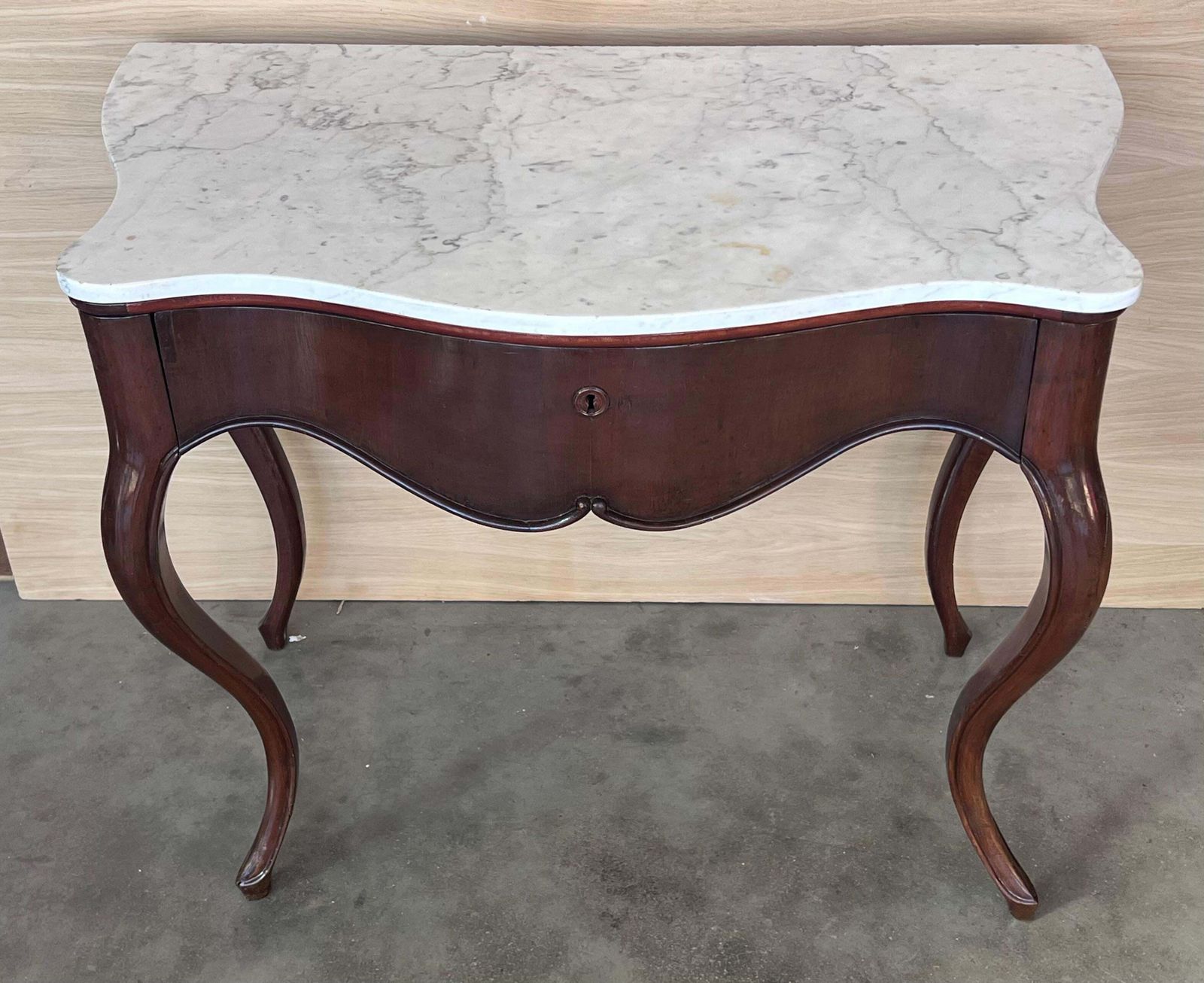 19th French Regency Carved Walnut Console Table With Drawer & Marble Top photo 3241.0