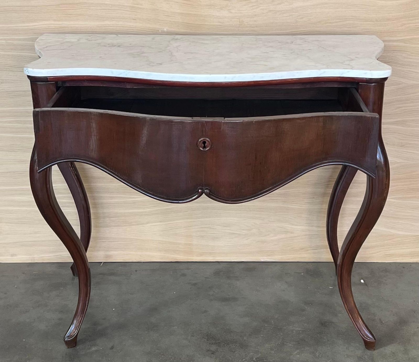 19th French Regency Carved Walnut Console Table With Drawer & Marble Top photo vintage