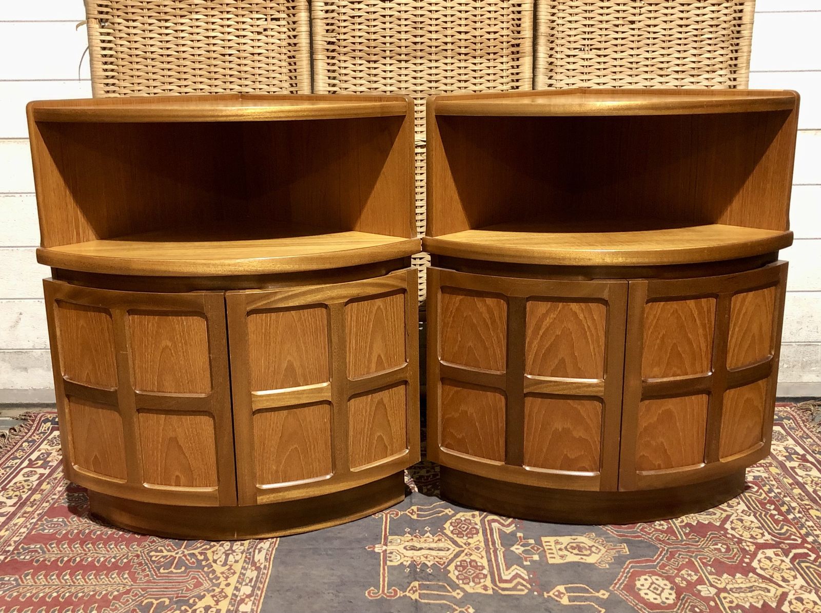 A Handsome Pair Of Retro Teak Corner Cabinets By Nathan photo vinterior