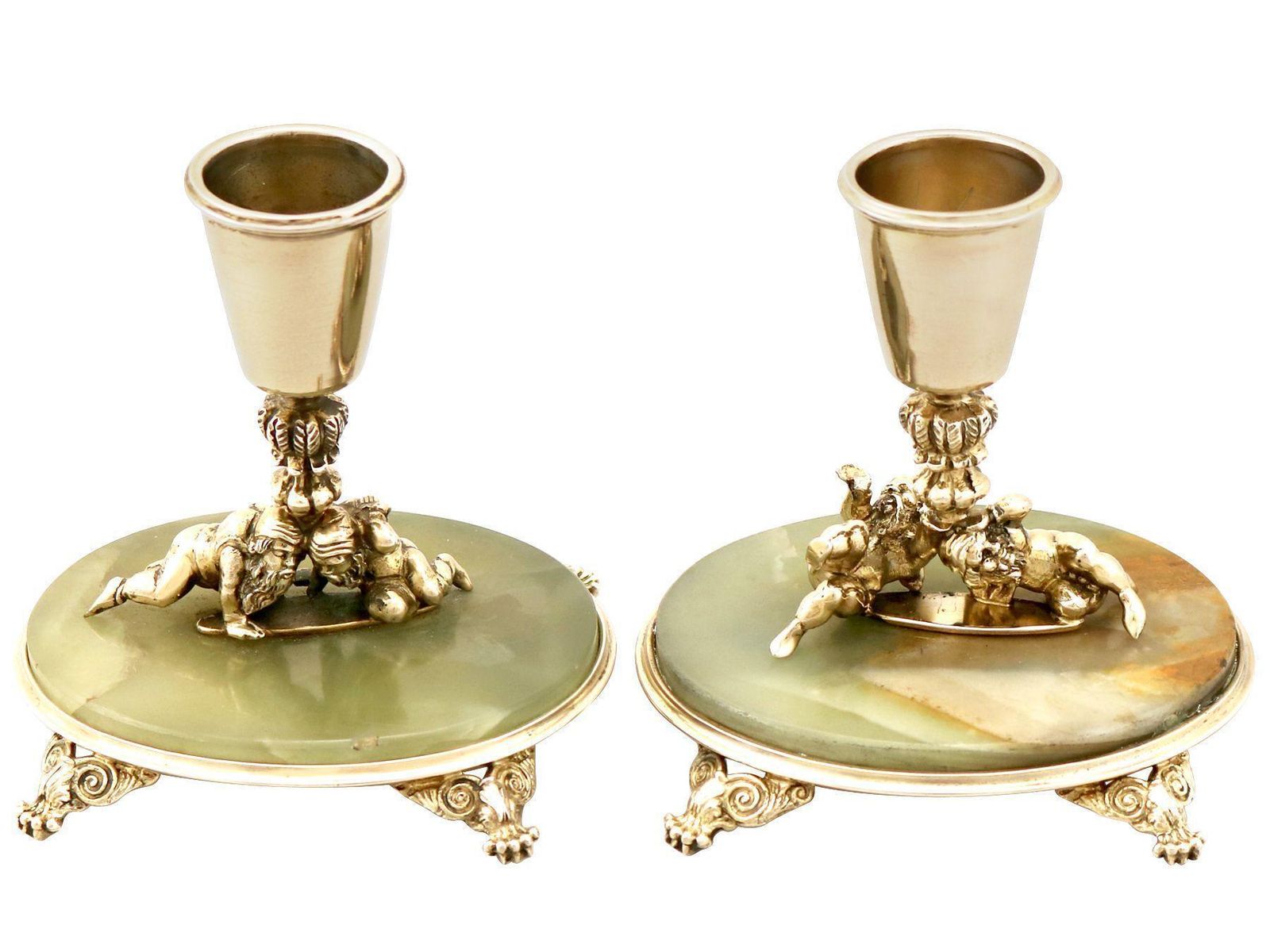 Antique Italian Silver Gilt And Marble Candlesticks photo for sale