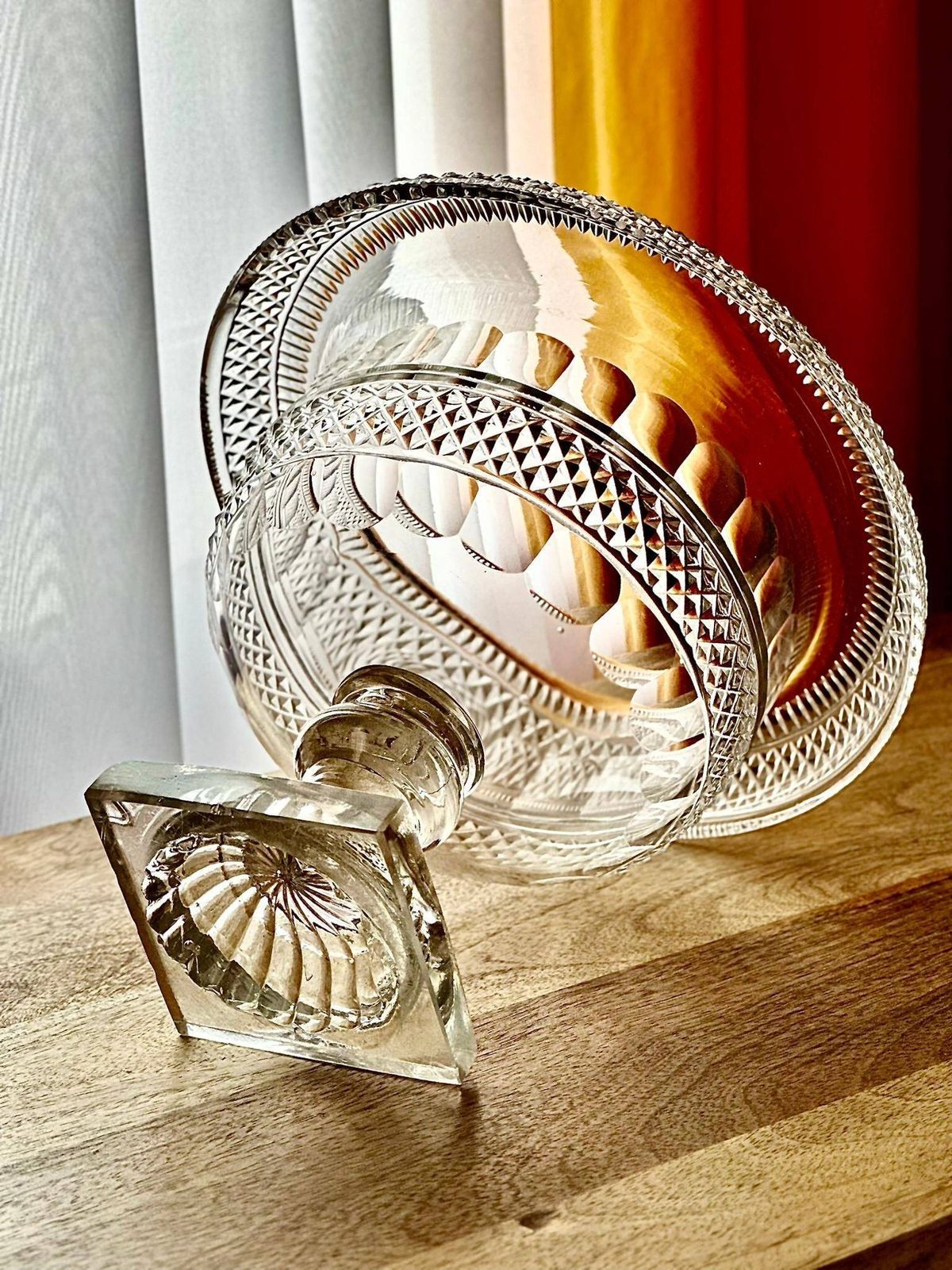 Antique Anglo Irish Cut Glass Pedestal Bowl (C.1820–1840, Turned Over Rim, Diamond Cut, Lemon Squeezer Base) photo buy
