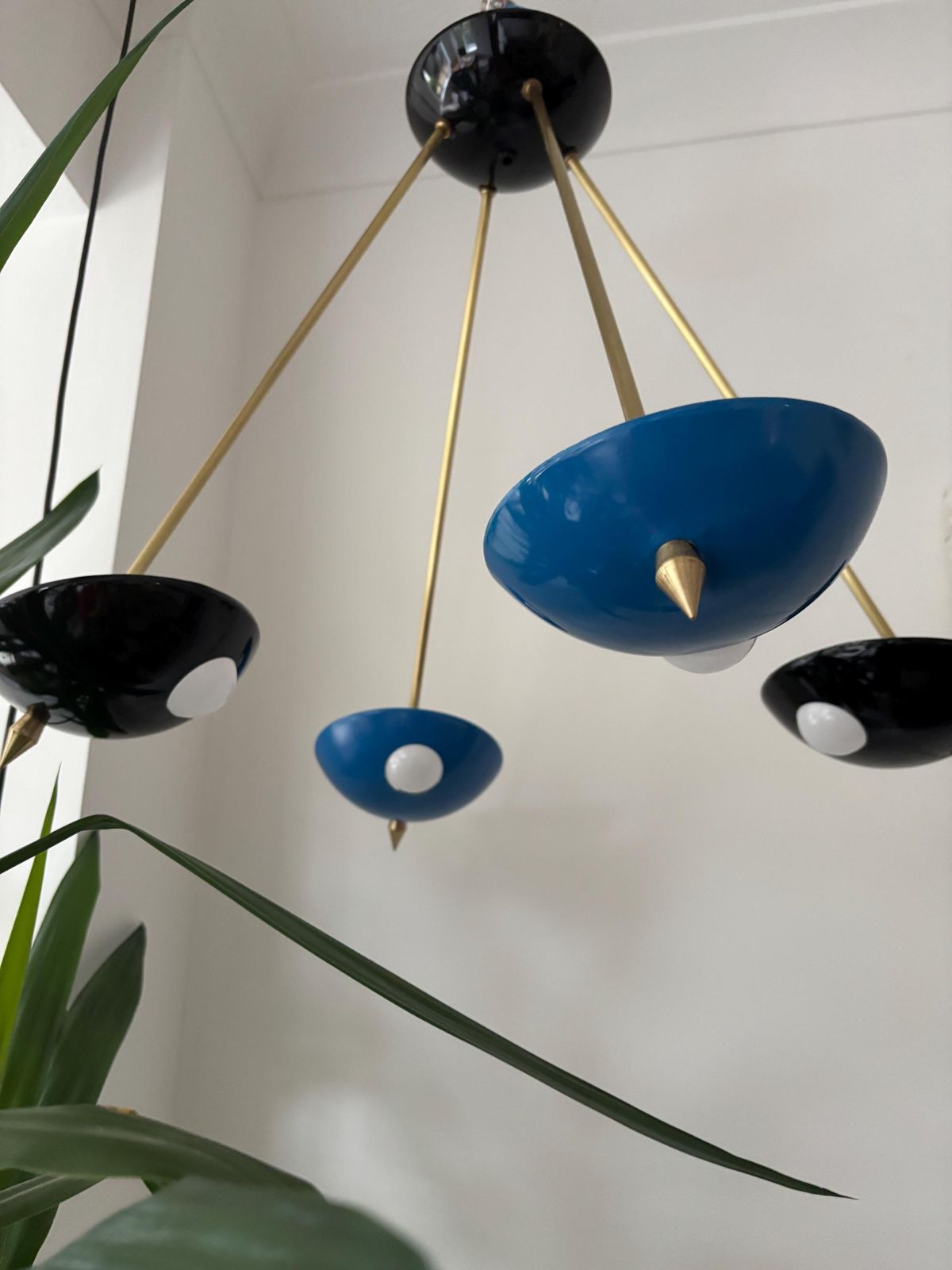 Space Age Chandelier In Brass And Lacquered Aluminium  Stilnovo Style, Italy 1958 photo Lighting