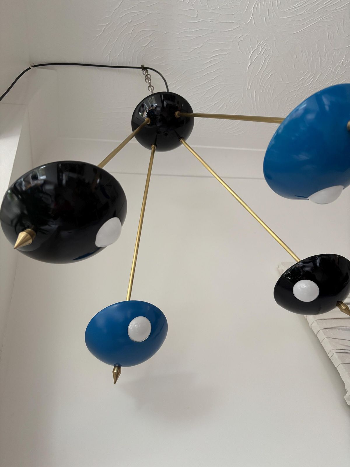 Space Age Chandelier In Brass And Lacquered Aluminium  Stilnovo Style, Italy 1958 photo 2800.0