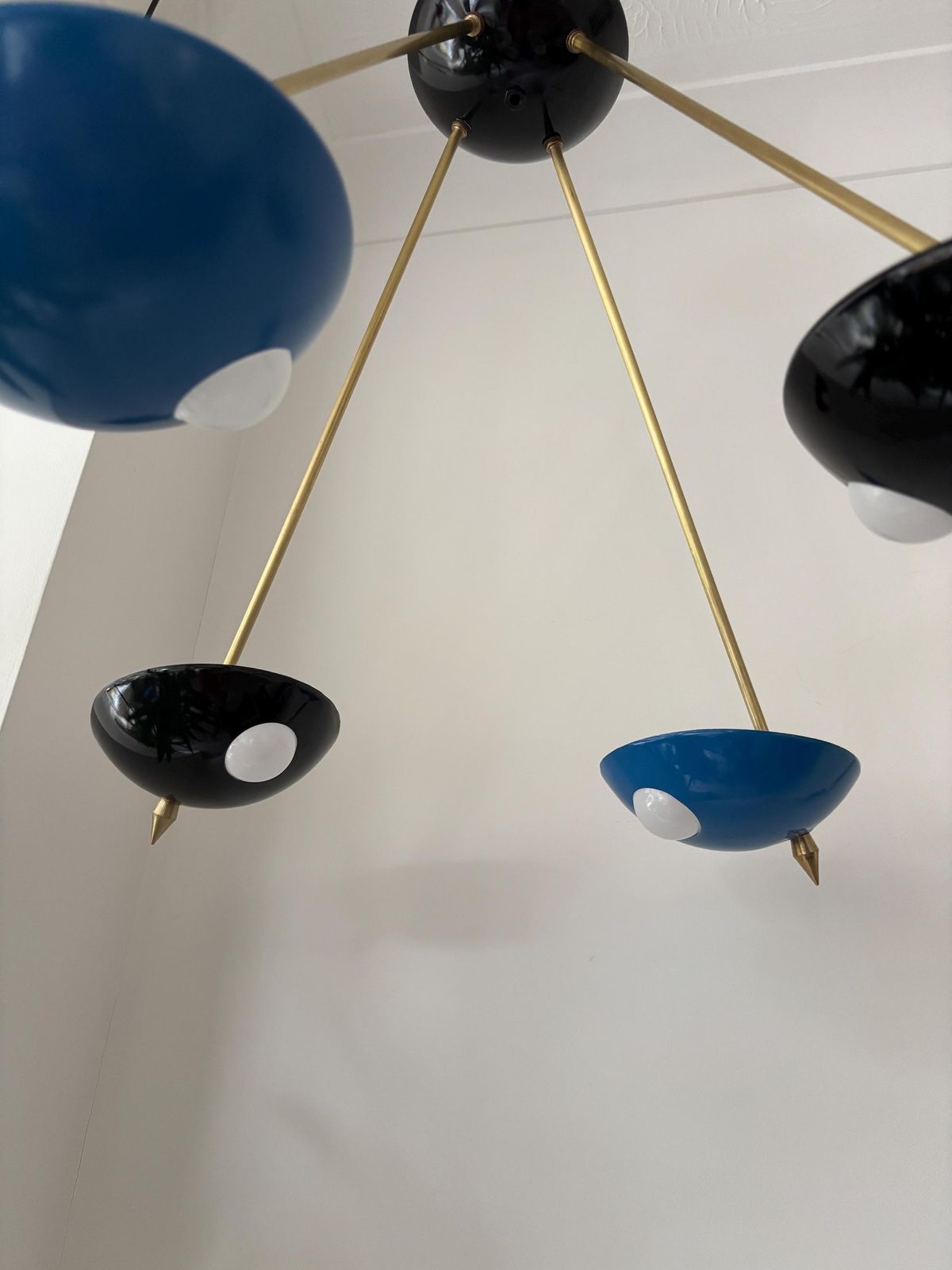 Space Age Chandelier In Brass And Lacquered Aluminium  Stilnovo Style, Italy 1958 photo vinterior