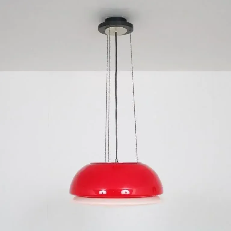 1960s Red Glass Hanging Lamp From Italy