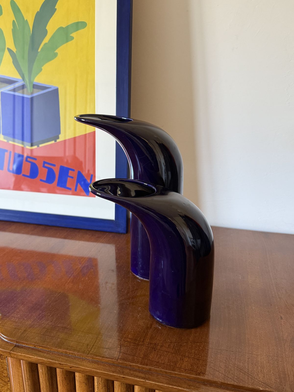 Space Age Set Of 2 Blue Ceramic Vase, Italy Ca. 1970 photo Home Decor