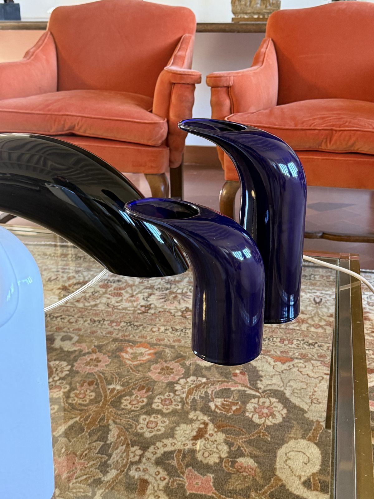photo for sale Space Age Set Of 2 Blue Ceramic Vase, Italy Ca. 1970