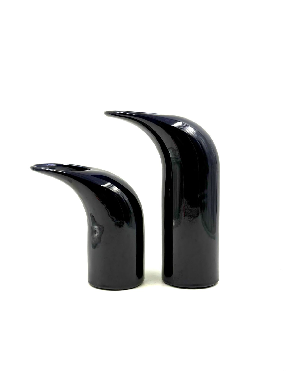 photo vinterior Space Age Set Of 2 Blue Ceramic Vase, Italy Ca. 1970
