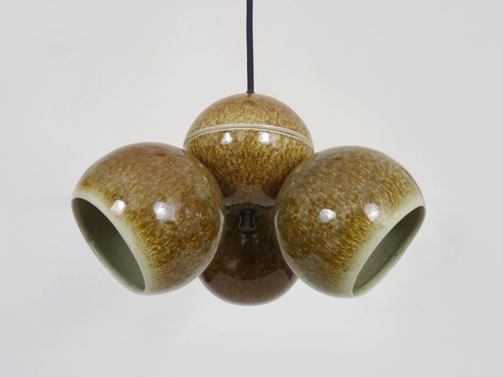 Chandelier With 3 Ball Lights In Glazed Sandstone. 50s 60s Stilnovo Italy