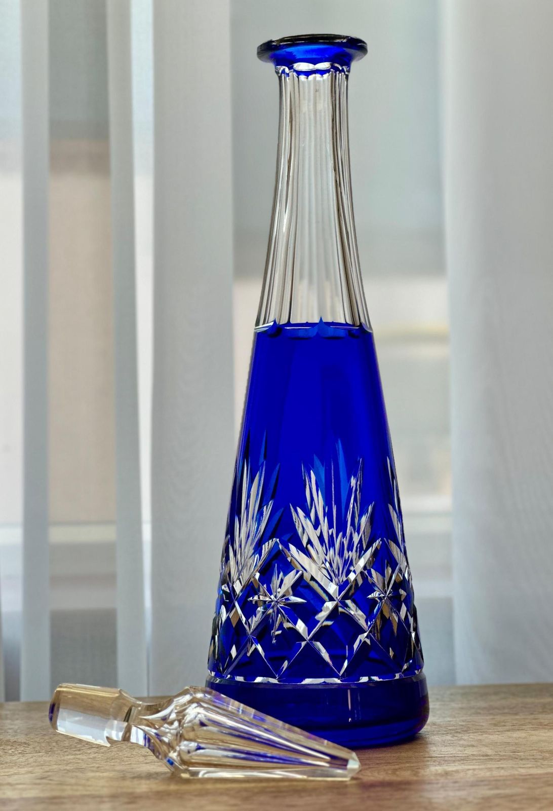 St. Louis Massenet Cut Crystal Decanter And 6 Matching Glasses French Hand Cut Blue & Pink Crystal photo Home Decor