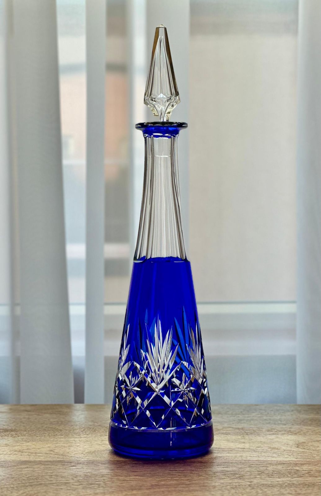 St. Louis Massenet Cut Crystal Decanter And 6 Matching Glasses French Hand Cut Blue & Pink Crystal photo vinterior
