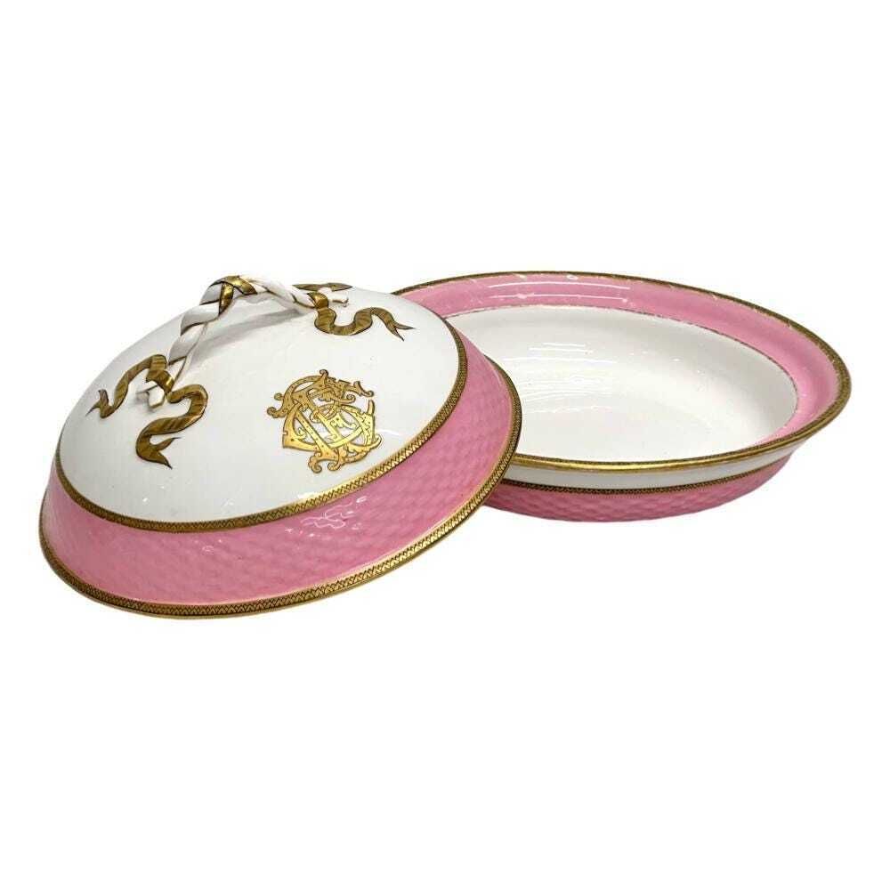 19th Century French Old Paris Porcelain Tureen   Monogrammed With Pink & Gold Detailing   Circa 1860s photo Home Decor