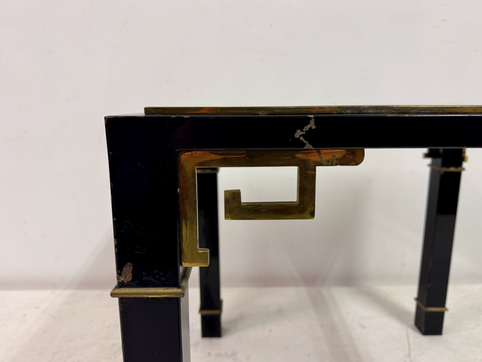 1970s Black And Brass Side Table With Greek Key Detail photo for sale