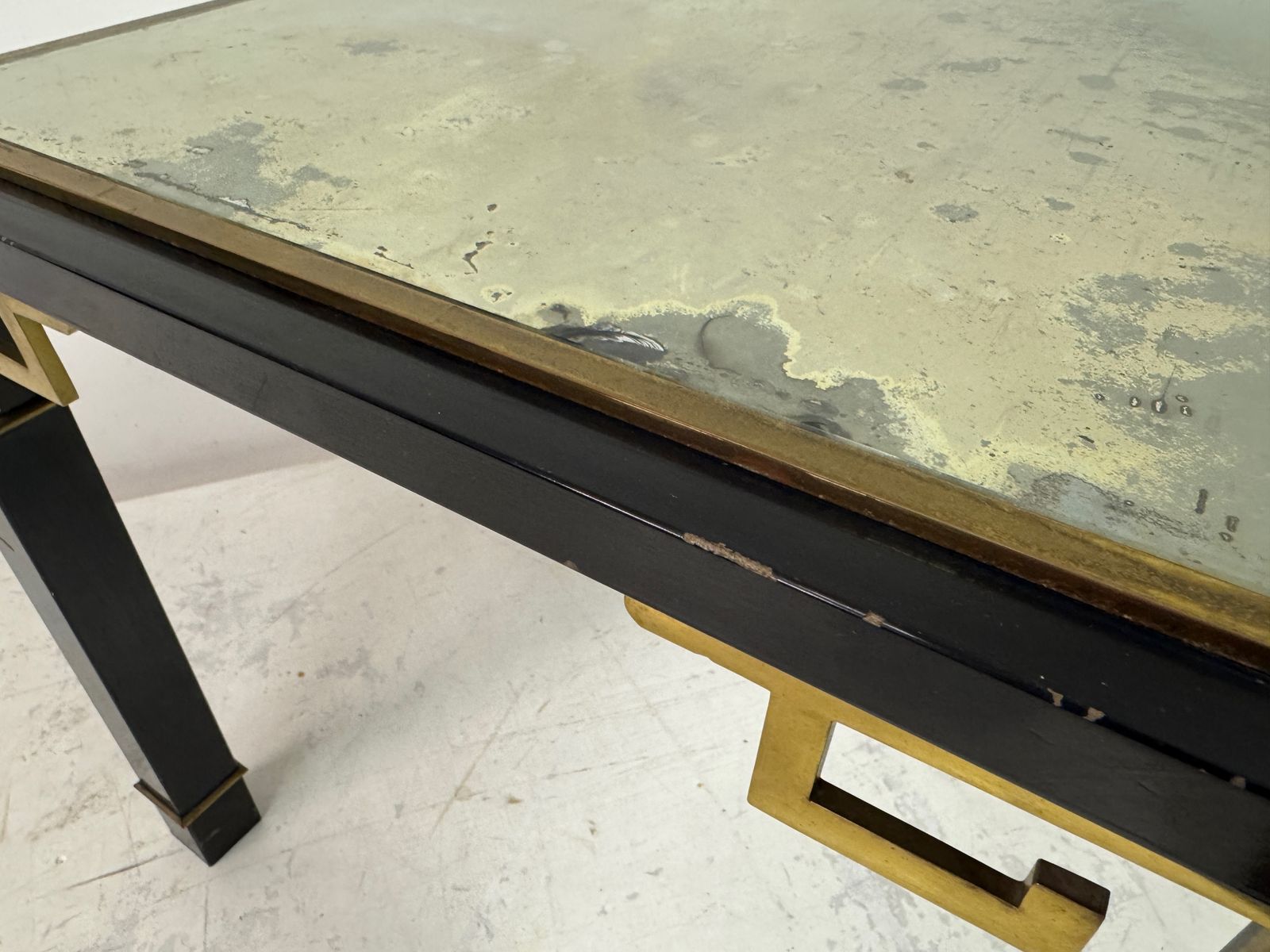 695.0 1970s Black And Brass Side Table With Greek Key Detail photo