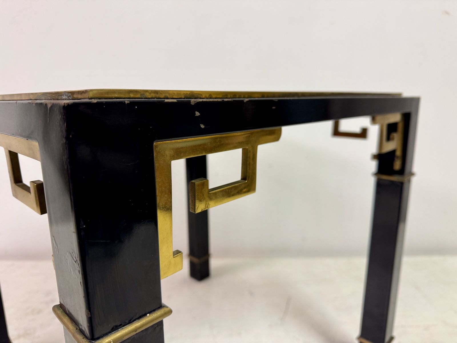 photo buy 1970s Black And Brass Side Table With Greek Key Detail