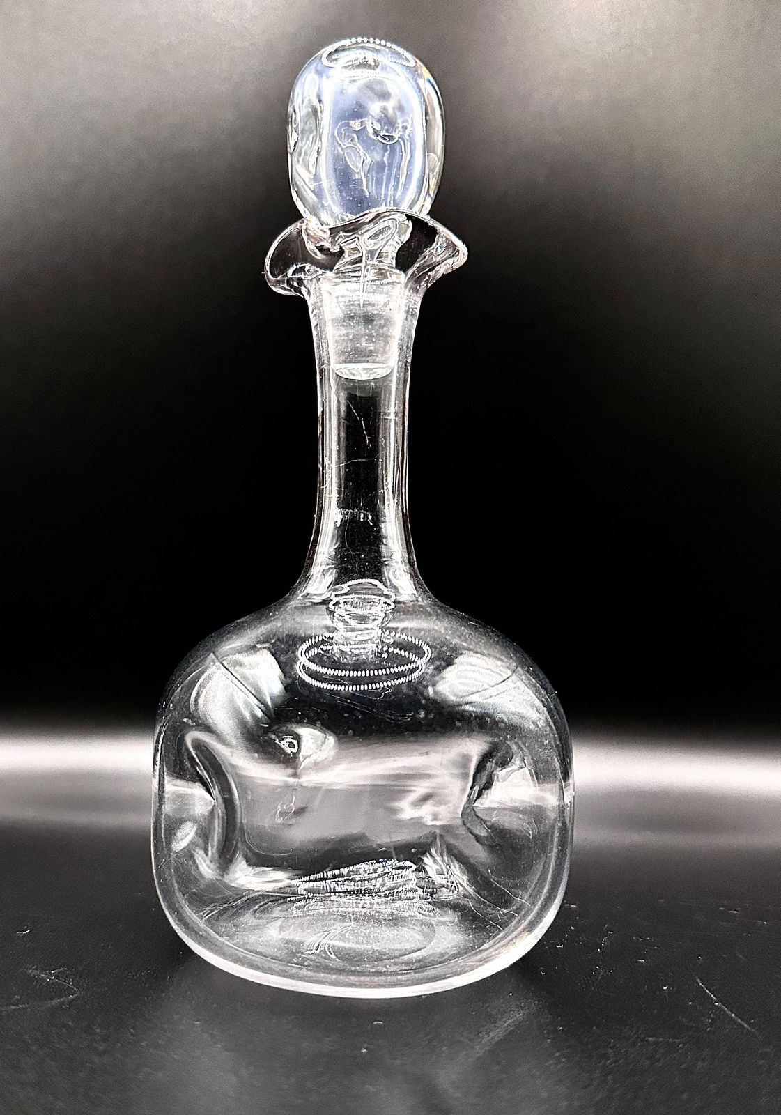 Early 20th Century Art Nouveau Miniature Glass Decanter   Elegant Handblown Design, Vintage Decorative Bottle, 16.5cm Collectible photo for sale