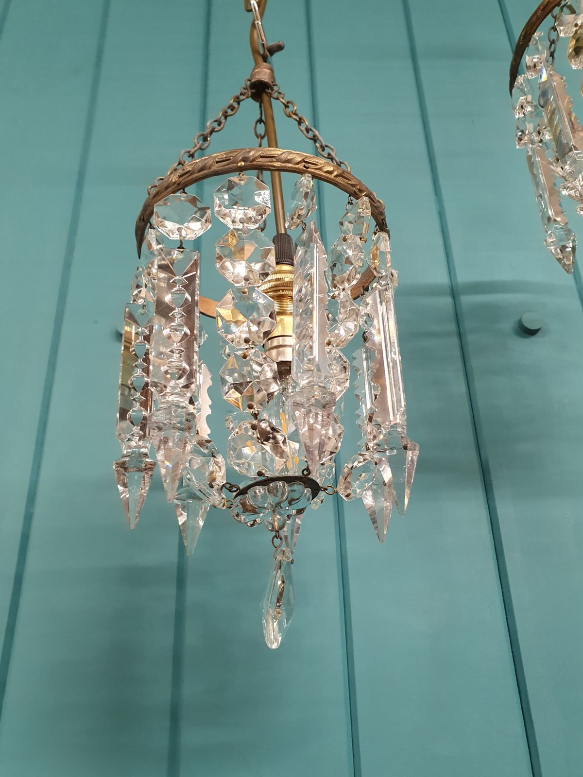 Early 20th Century Pair Of Bag Chandeliers With Lustres 5" photo Lighting