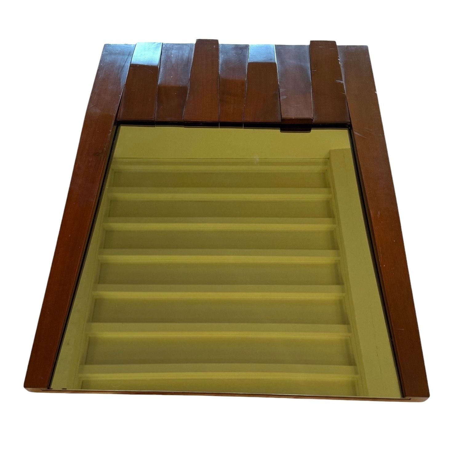 Luciano Frigerio, Hollywood Regency Mod. Barium Solid Walnut Mirror, Italy 1970s photo Home Decor
