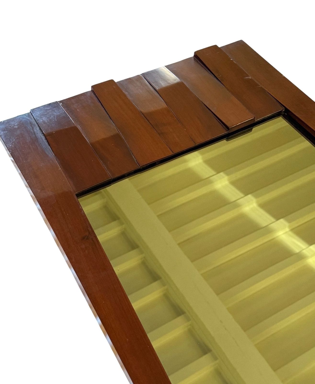 Luciano Frigerio, Hollywood Regency Mod. Barium Solid Walnut Mirror, Italy 1970s photo vinterior