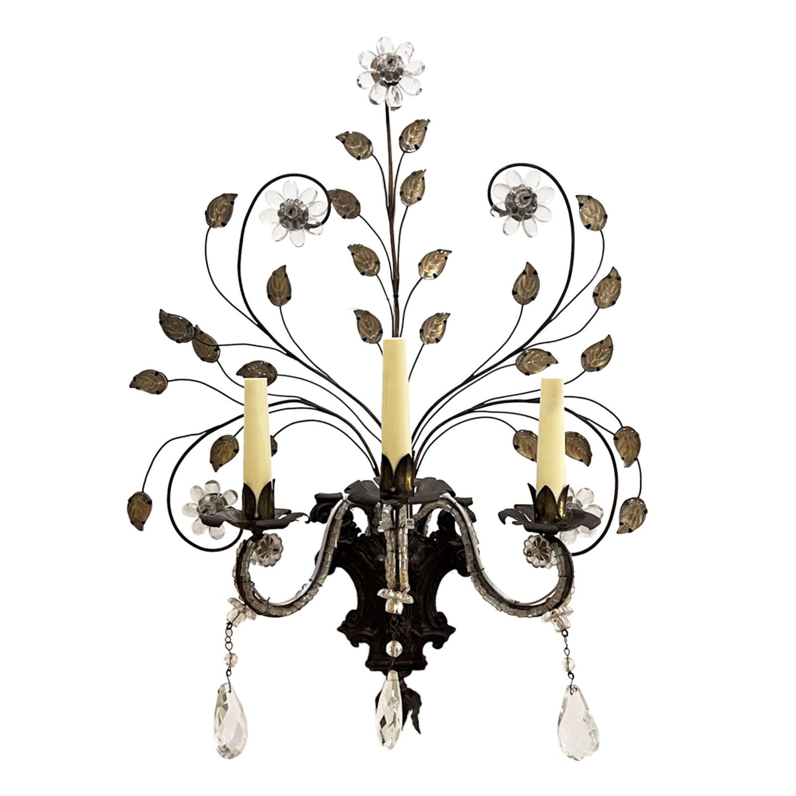 Large Pair Of French Baguès Style Wall Sconces With Flowers & Leaves photo furniture