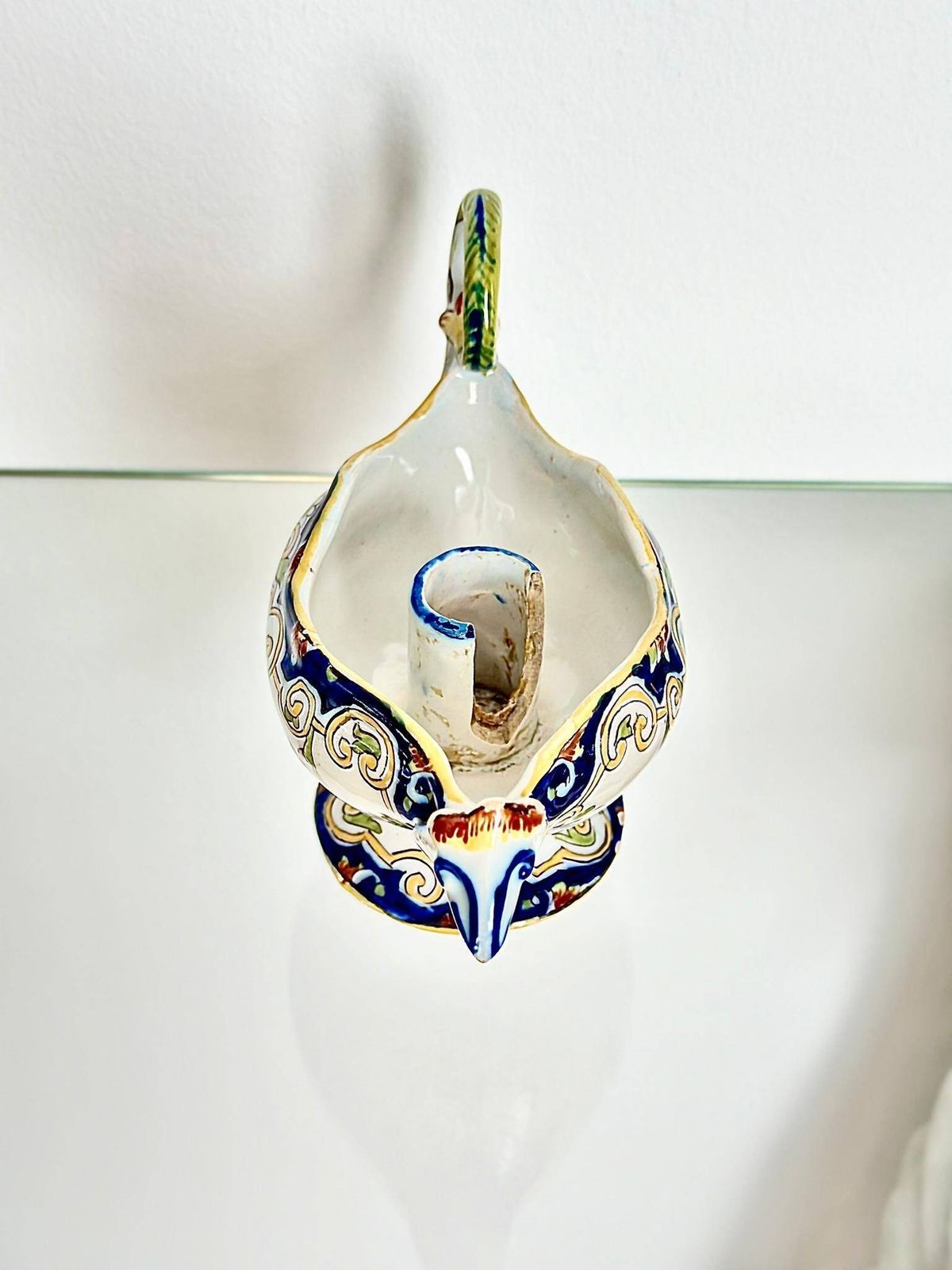 Early 20th Century French Faience Rouen Chamber Stick – Hand Painted Antique Candle Holder photo 59.0