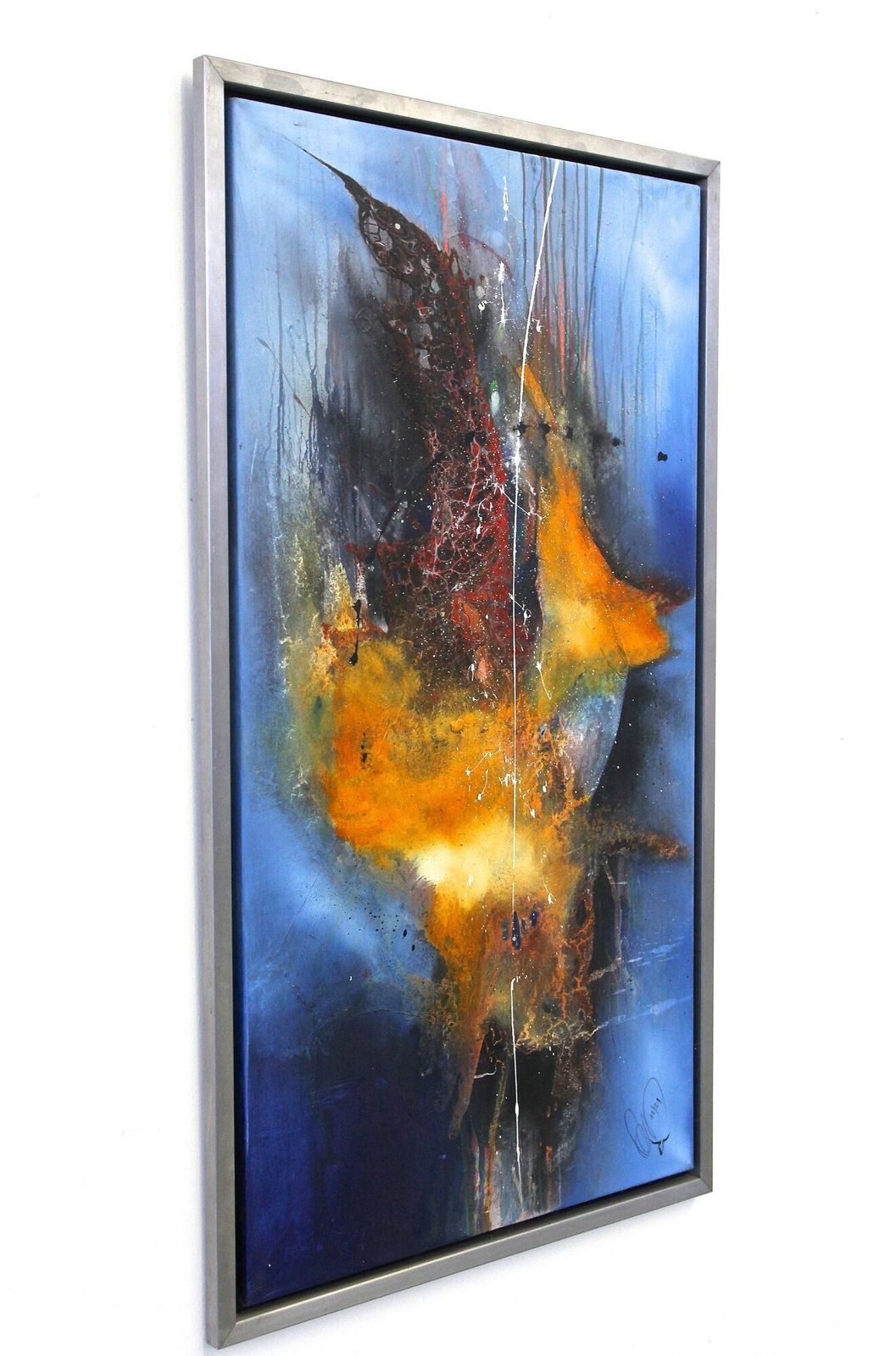 Abstract Painting "Sea War", Acrylic On Canvas By Ms, Steel Frame, At 2021 photo for sale