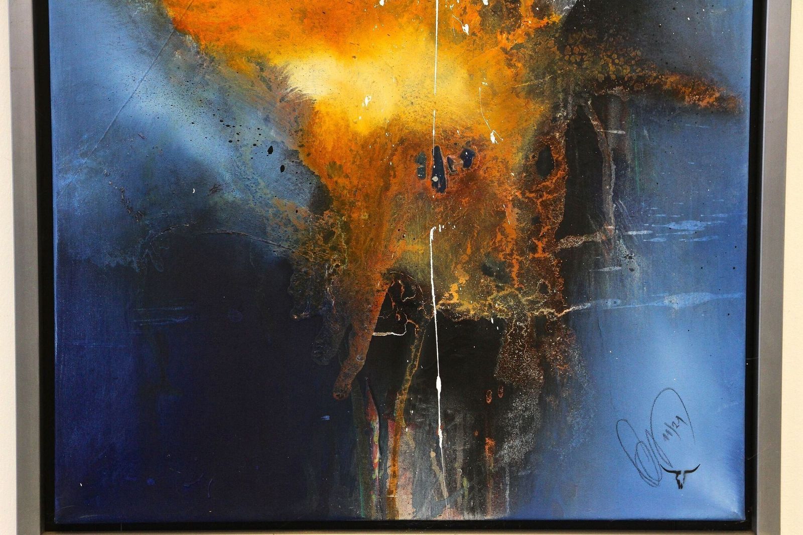 Abstract Painting "Sea War", Acrylic On Canvas By Ms, Steel Frame, At 2021 photo vinterior