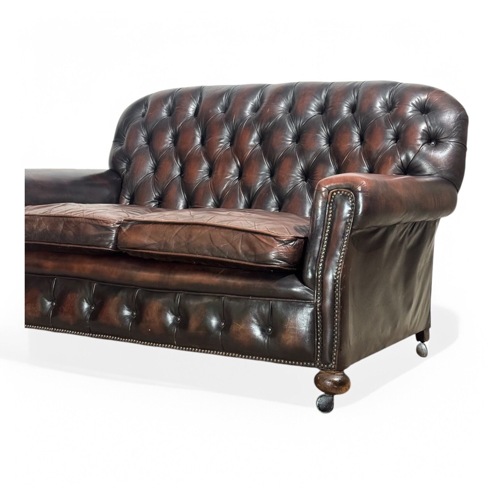 Antique Leather Chesterfield Sofa C1920 Country House  Brown Leather And Suade photo furniture