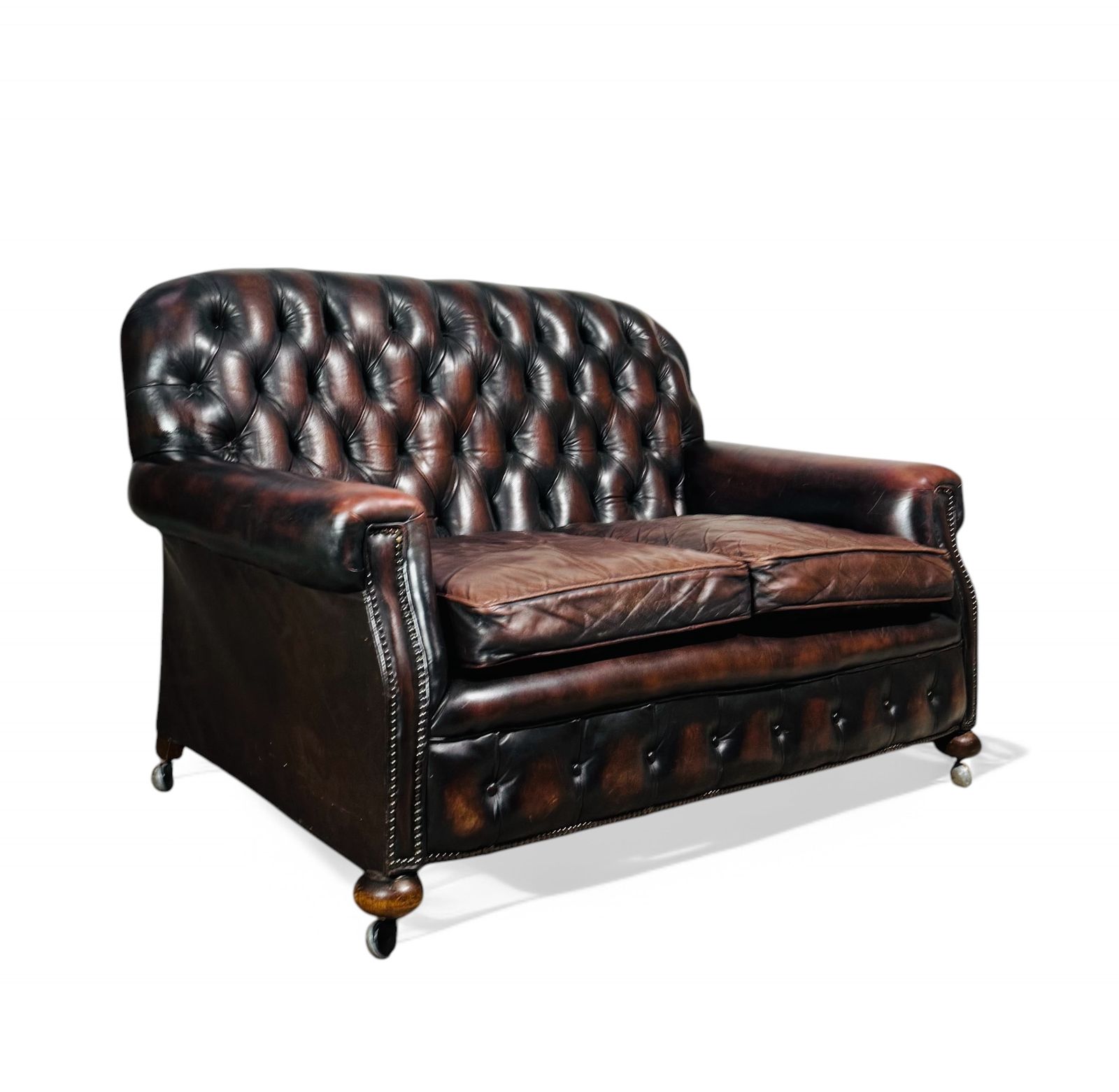 Antique Leather Chesterfield Sofa C1920 Country House  Brown Leather And Suade