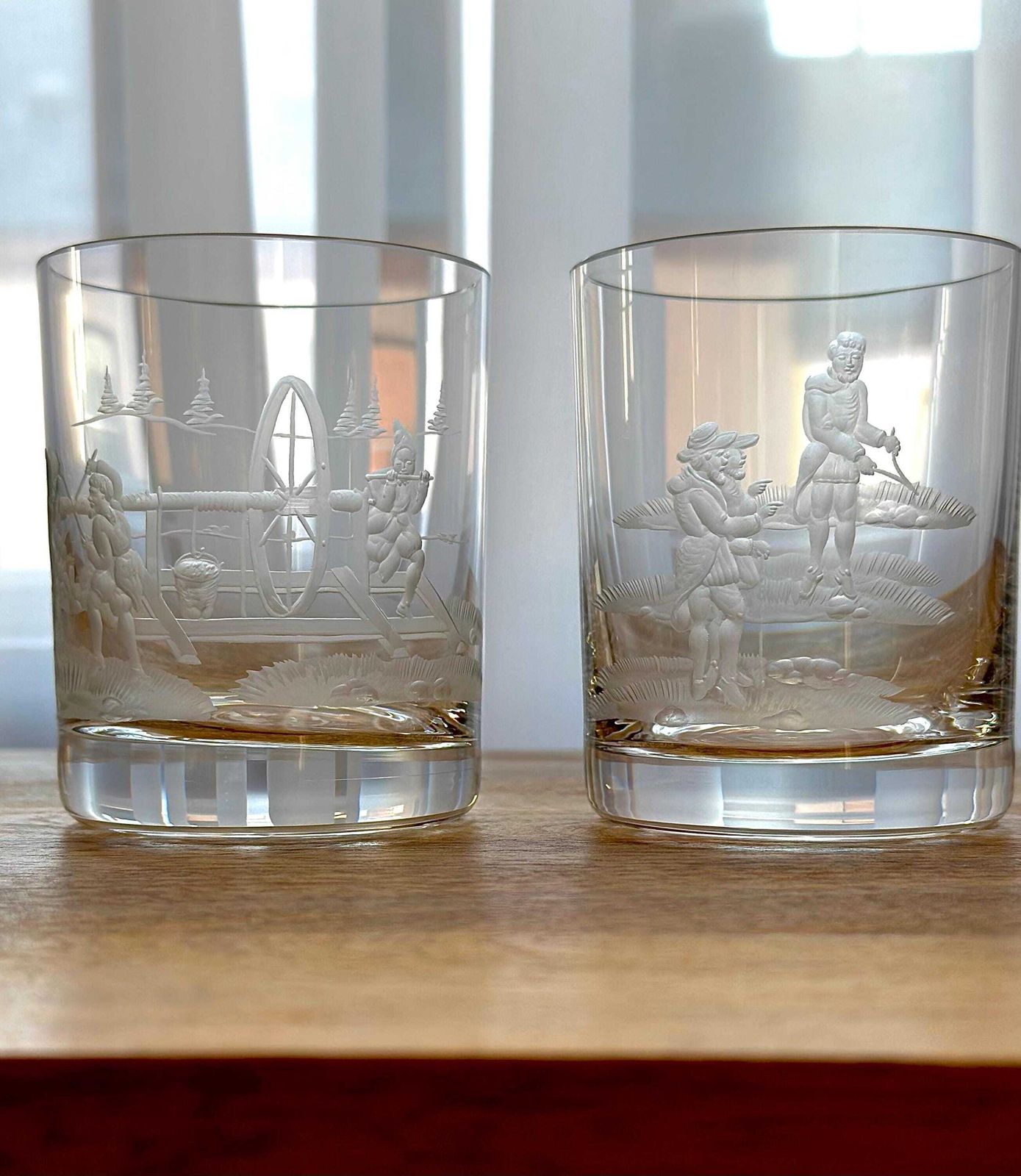 Set Of 5 Vintage Bohemian Engraved Whiskey Glasses, Etched Crystal Tumbler Set, Mid Century Barware, Whiskey Lover Gift photo 235.0