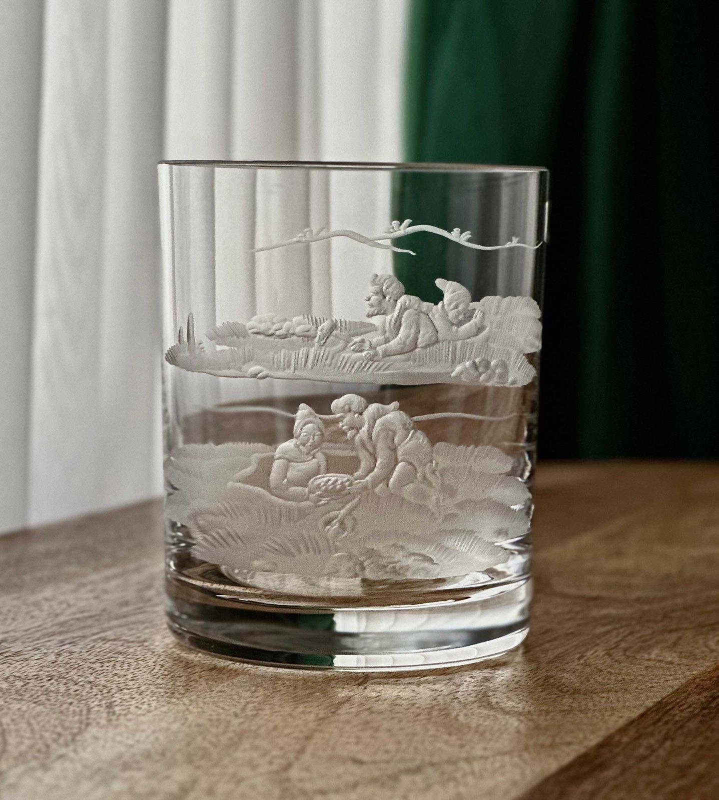 photo furniture Set Of 5 Vintage Bohemian Engraved Whiskey Glasses, Etched Crystal Tumbler Set, Mid Century Barware, Whiskey Lover Gift