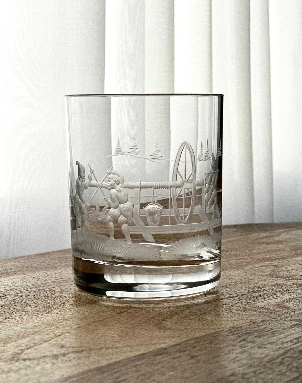 photo for sale Set Of 5 Vintage Bohemian Engraved Whiskey Glasses, Etched Crystal Tumbler Set, Mid Century Barware, Whiskey Lover Gift