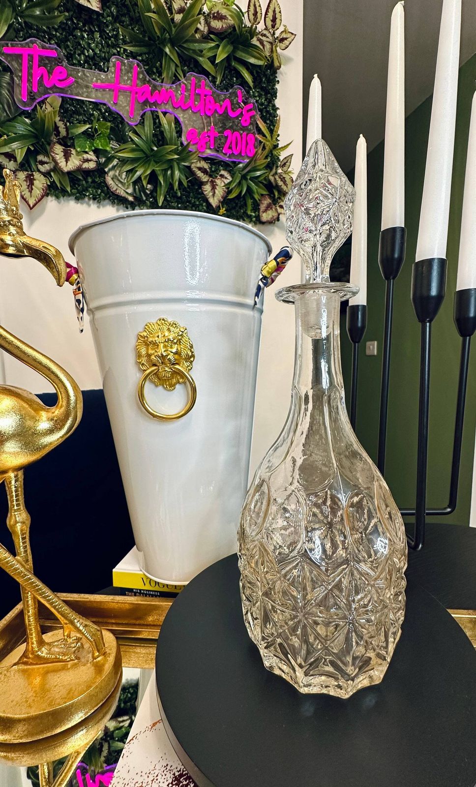 Victorian Glass Decanter With Faceted Stopper, Diamond & Oval Moulded Design, Antique Crystal Bottle C.1870 photo Home Decor