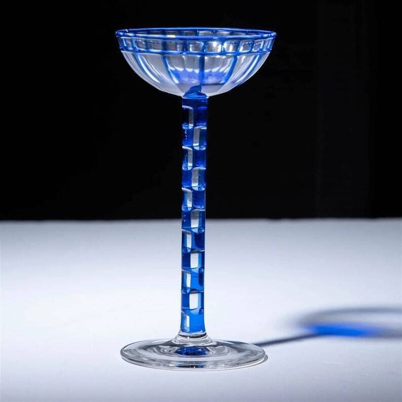 photo furniture 1908 Otto Prutscher Blue Sweet Wine Glass For Meyr’s Neffe, E. Bakalowits Söhne, Mod. I 195, Rare Design With Provenance