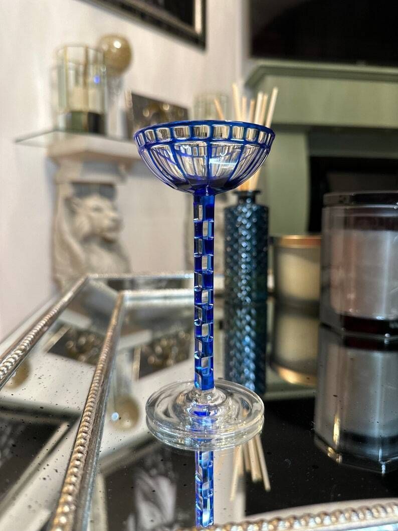 photo for sale 1908 Otto Prutscher Blue Sweet Wine Glass For Meyr’s Neffe, E. Bakalowits Söhne, Mod. I 195, Rare Design With Provenance